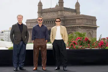 Christopher Nolan, Matt Damon and Tom Holland at The Odyssey photo call in Mumbai, India.
