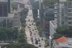 Hazy conditions in North Bridge Road at 1.10pm on Oct 3.