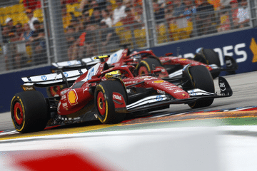 Ferrari's Lewis Hamilton during a practice lap on Oct 4, 2025 on the Marina Bay Street Circuit for the Singapore Grand Prix.