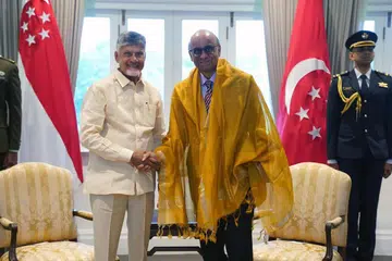 Andhra Pradesh Chief Minister N. Chandrababu Naidu meeting President Tharman Shanmugaratnam