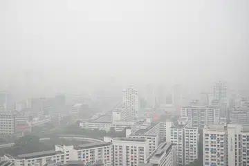 The haze as seen in Bishan at 9.45am on Oct 15, 2026. The 24-hr PSI in central Singapore is 189.