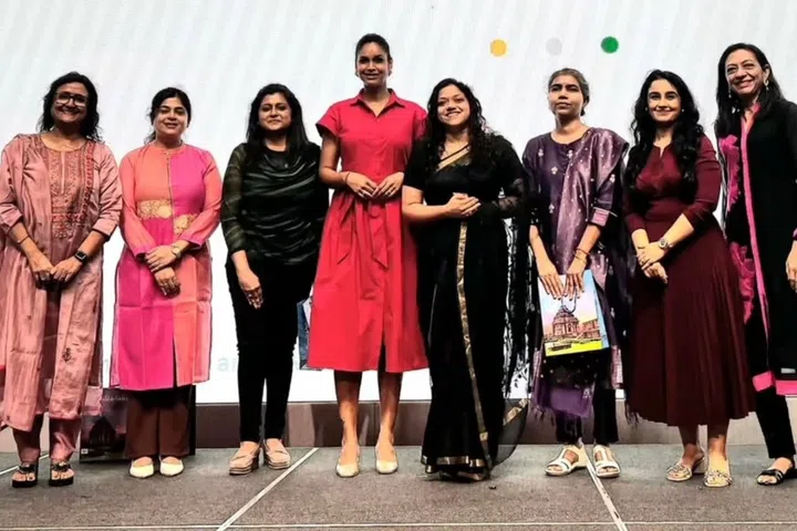 Speakers at the inaugural session of the Women’s Knowledge and Awareness Series with India’s Deputy High Commissioner to Singapore Pooja Tillu (fifth from left).