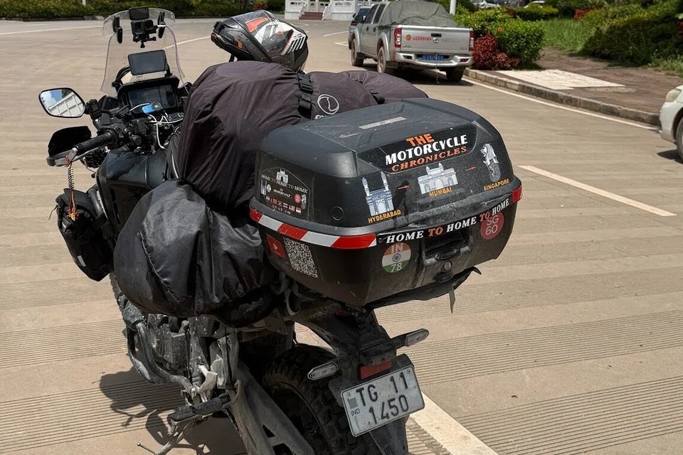 Mr Narayanachar’s bike with the QR code and banner to his YouTube channel, The Motorcycle Chronicles.