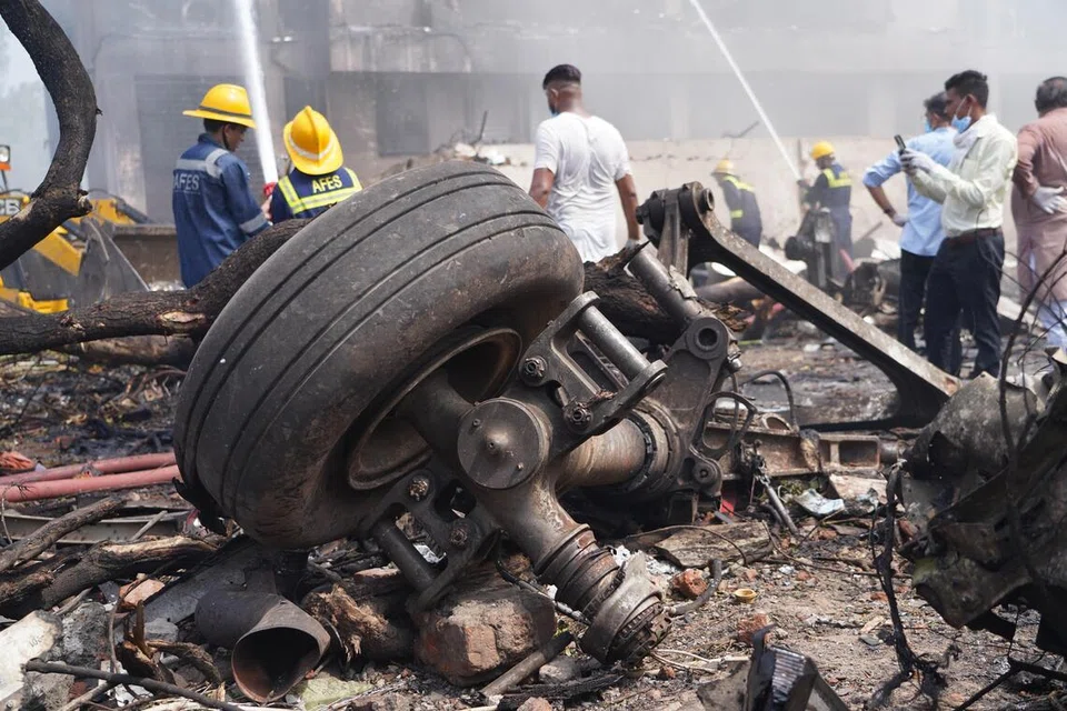 Debris at the site of a plane crash near Sardar Vallabhbhai Patel International Airport in Ahmedabad, Gujarat, India on Jun 12.