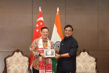 Singapore’s High Commissioner to India, Simon Wong and Chief Minister of Assam Himanta Biswa Sarma at their first meeting in 2025.
