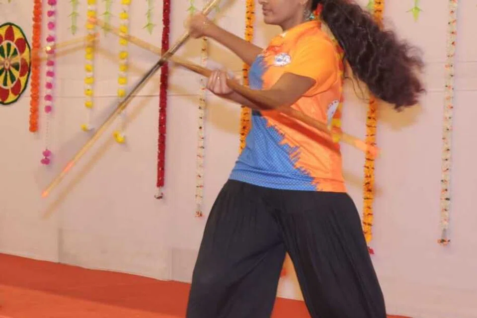 Ms. Swetha performing Silambam for Pongal festivities at One Punggol CC,  on 26 January 2025