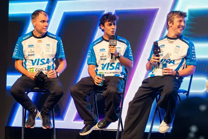 (L-R) Alex Permane, Arvid Lindblad and Liam Lawson.