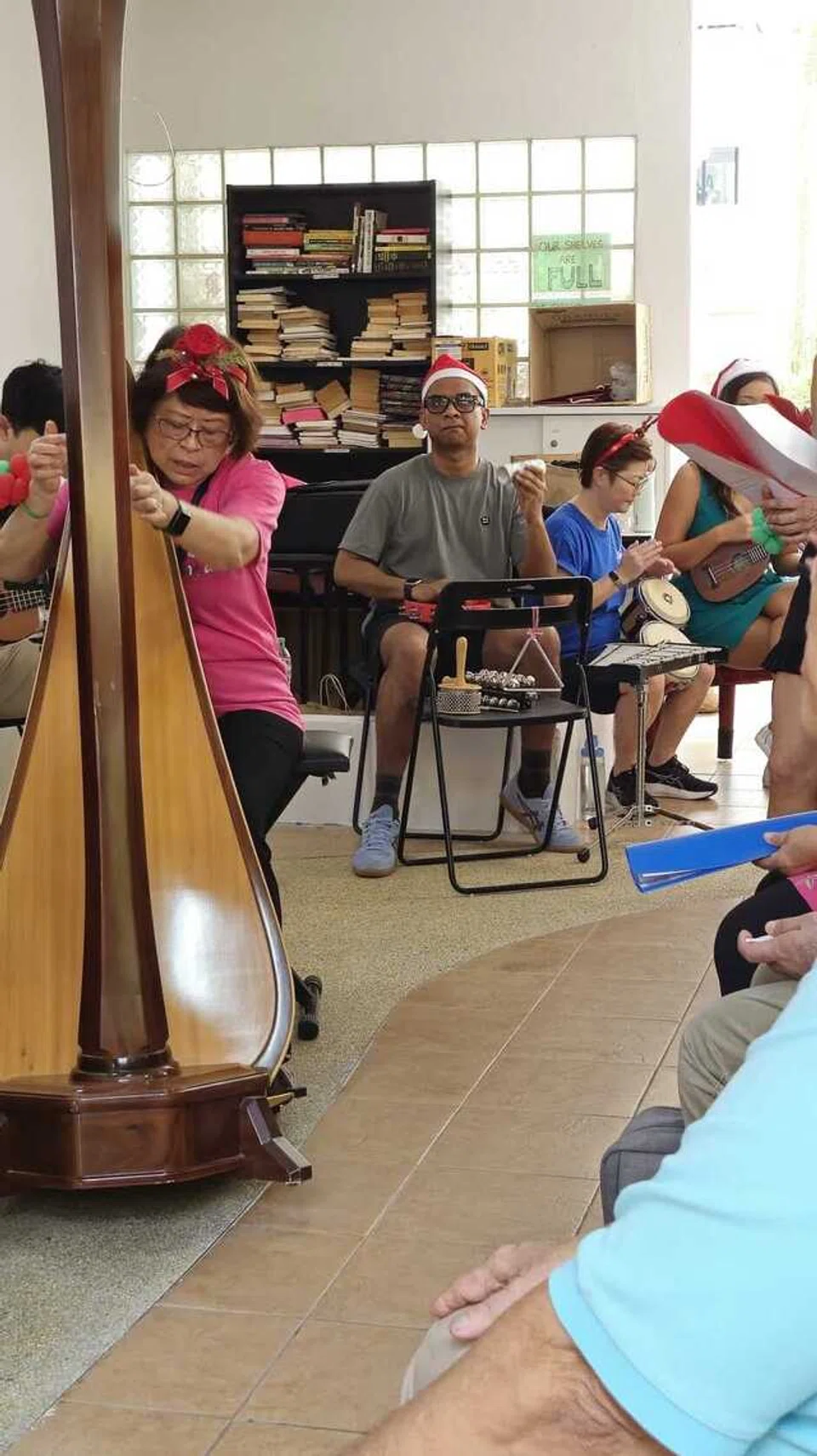 Ms Wong, 70, lives on the 19th floor of Block 2 and is a music educator for the harp and piano.
