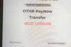 A screengrab showing a money transfer to Abdul Raheem, also known as A. R. Sai's wife Jayanthi on May 4, 2026. Vanjur Maideen had wired $1,000 to her PayNow account.