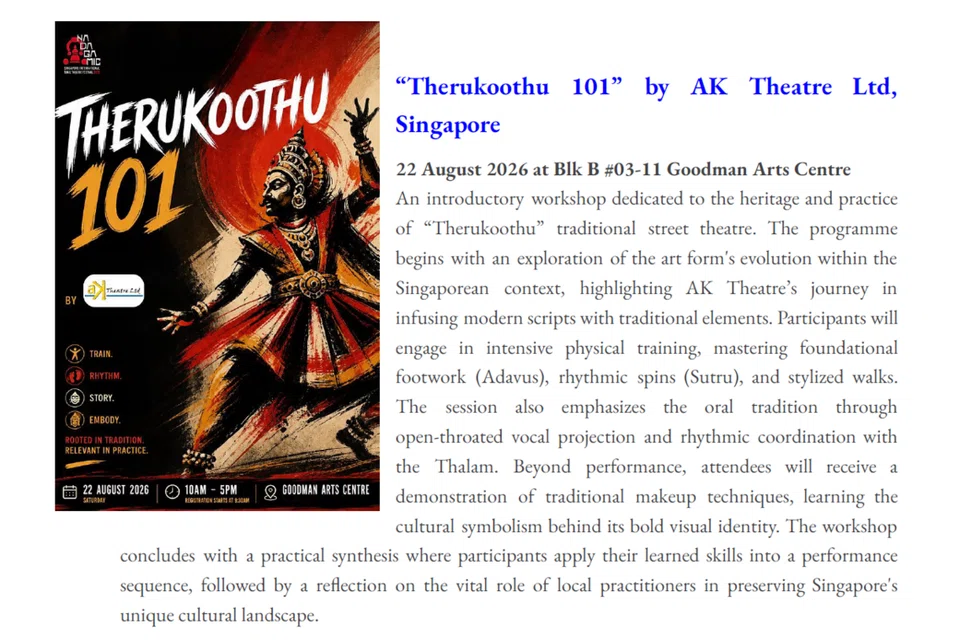 AK Theatre’s Therukoothu 101 workshop at Nadagamic 2026.