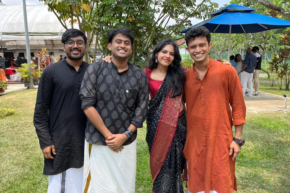 (L-R) Saheer Anas, Pranav R, Meenakshi PR, and Sourabh S. The four university students moved from Kerala to Singapore six months ago to pursue their further studies.