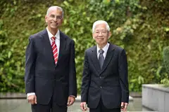 Prof Venkataraman Anantharaman and Prof Phua Kong Boo who receive the Eminent Academician title at Induction Comitia 2026.