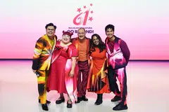 NDP 2026 Show hosts (from left) Hafidz Rahman, Xixi Lim, Gurmit Singh, Udaya Soundari and Joakim Gomez.