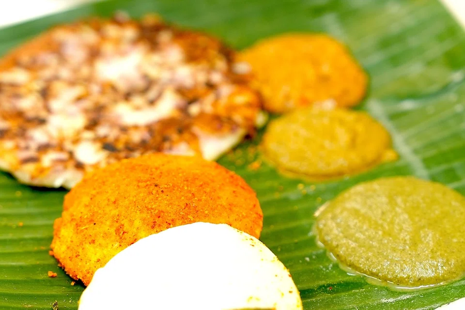 Murugan Idli Shop’s onion uttappam, podi idlis and chutneys.