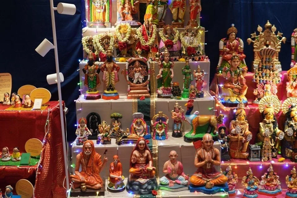 Hundreds of dolls, miniature landscapes, mythological figures and elaborate settings come together to create one of Singapore’s most impressive Golu displays at Mrs Sujatha Krishnan’s house.