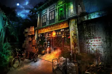 The concept art for Karang Guni: The Cursed Collection at HHN 14.