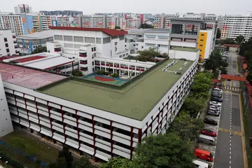 Students gather in an indoor basketball court the bomb threat
