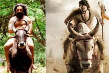 Mahesh Babu riding a CGI bull (right) in the Varanasi film teaser.