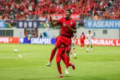 Lions forward Ilhan Fandi celebrating after scoring goal