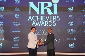 Mr Yumnam Sanajaoba (left) won the NRI Achievers Award for Global Business Leadership with Impact on Northeast India in July 2026.