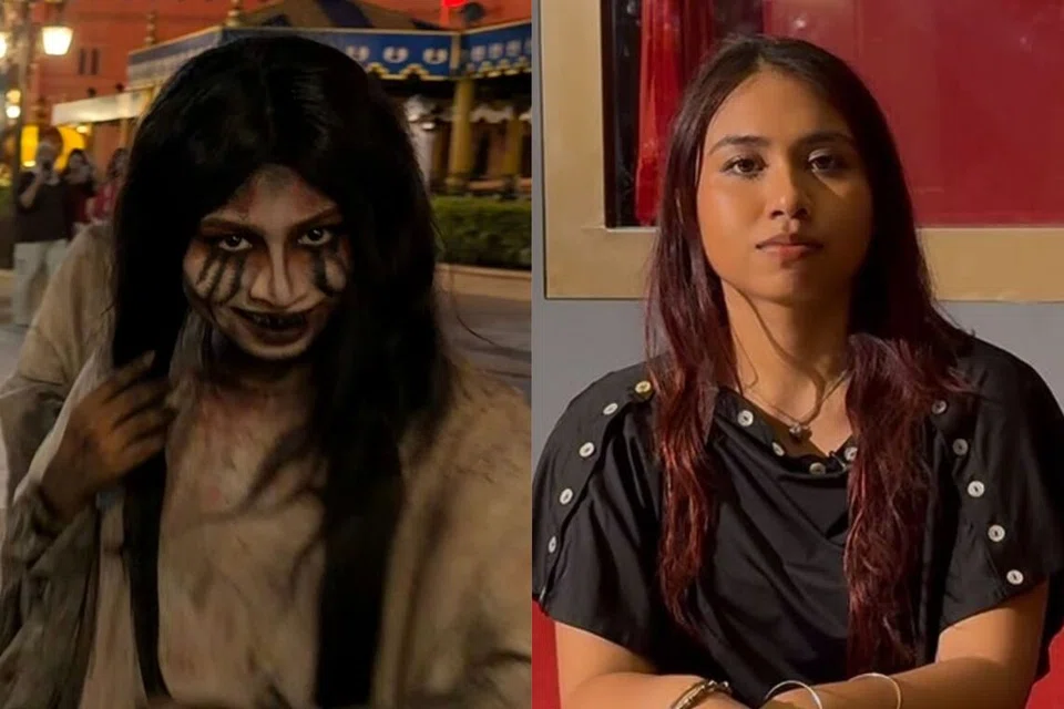 (Left) Ms Sherlene Bo as her Fatimah Rocker character (right) Ms Sherlene out of costume.