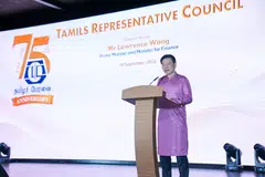 Prime Minister and Minister for Finance, Mr Lawrence Wong He speaking at the Tamils Representative Council’s (TRC) 75th anniversary celebration, as the guest of honour.