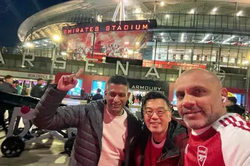 Vishaal Bhardwaj with his friends at the Emirates Stadium