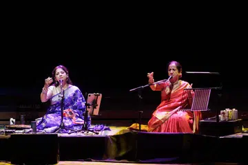 Kaushiki Chakraborty (left) and Aruna Sairam during their collaboration at the Esplanade Concert Hall.  