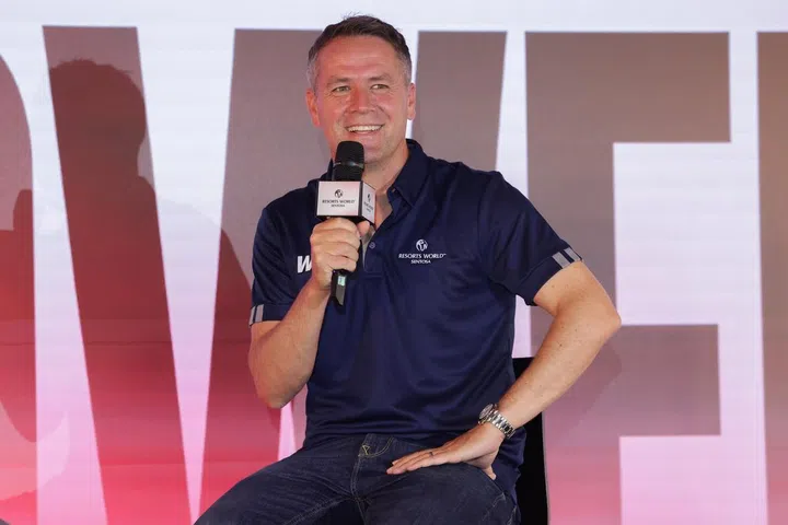 Michael Owen interacting with the media at Adventure Cove Waterpark, Resorts World Sentosa, on July 16.