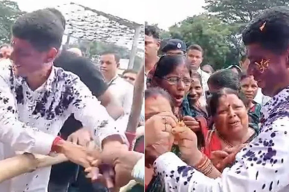 தன்மீது மைவீசப்பட்டதையும் பொருட்படுத்தாமல் மக்களின் குறைகளைக் கேட்டறிந்த திரு கார்த்திகேய பாண்டியன்.
