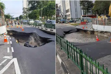 ஒன் ஆம்பர் கூட்டுரிமை வீடுகளுக்கு அருகில் உள்ள தஞ்சோங் கத்தோங் சாலையில் புதைகுழி ஏற்பட்டது.