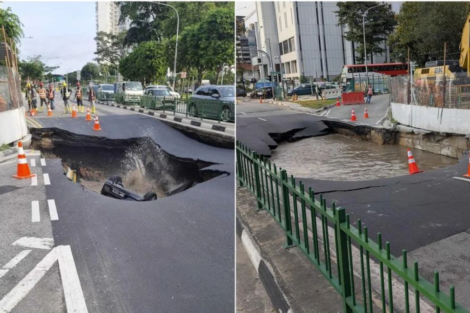 ஒன் ஆம்பர் கூட்டுரிமை வீடுகளுக்கு அருகில் உள்ள தஞ்சோங் கத்தோங் சாலையில் புதைகுழி ஏற்பட்டது.
