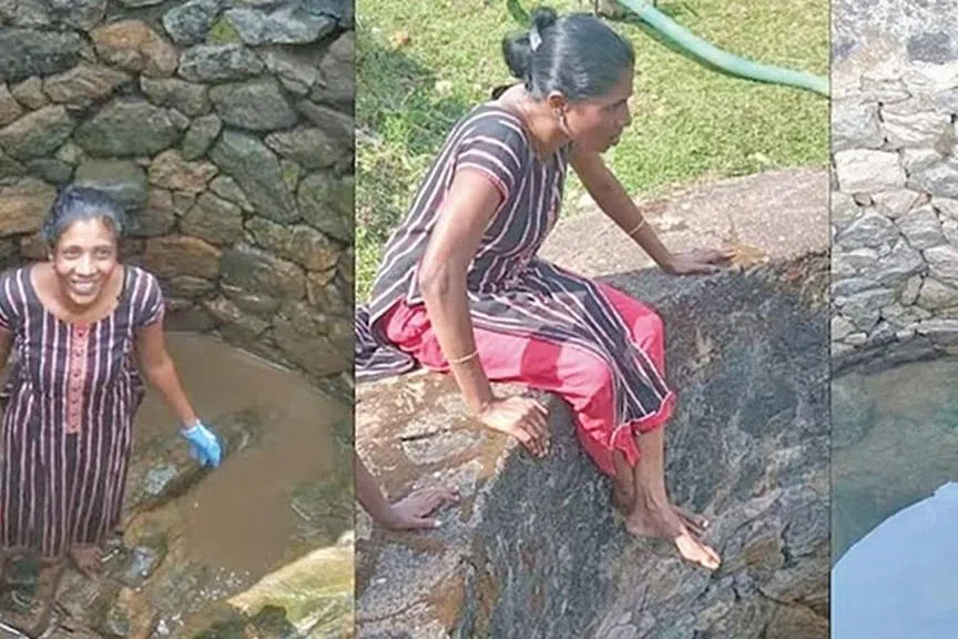 கேரள மக்களின் தண்ணீர்ப் பிரச்சினையைத் தீர்க்க கிணற்றில் இறங்கி  தூர் வாரிய பெண்