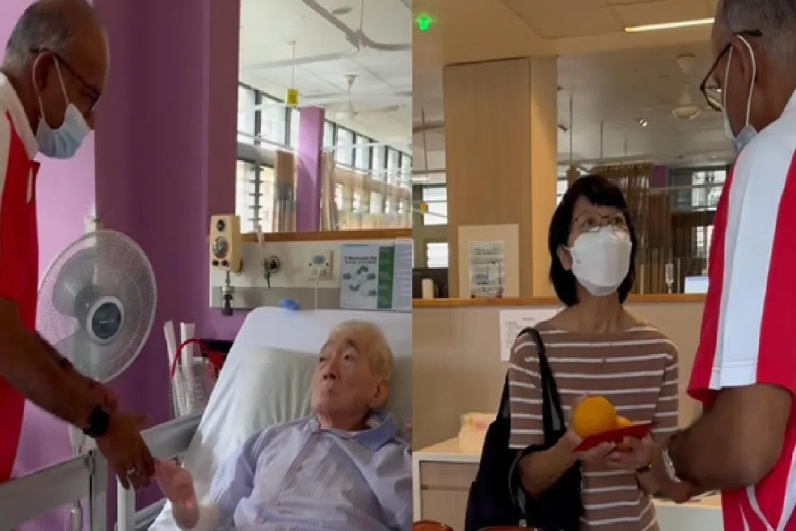 காணாமல் போன முதியவர் மீட்பு: மருத்துவமனையில் சந்தித்து அன்பளிப்பு வழங்கினார் அமைச்சர் சண்முகம்