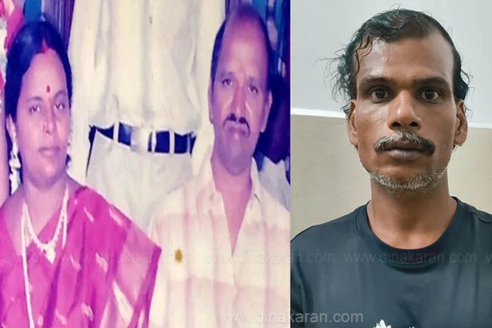 கொல்லப்பட்ட தம்பதியர் பாஸ்கரன், வித்யா. கைது செய்யப்பட்ட பீகார் மாநில ஆடவர் சந்தோஷ்.  