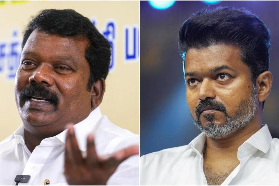 செல்வப்பெருந்தகை (இடது), விஜய்.