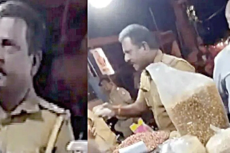 பட்டாணிக் கடையில் இலவசமாக வறுத்த வேர்க்கடலை கேட்டு வாக்குவாதத்தில் ஈடுபட்டதாகக் கூறப்படும் திருவரங்க காவல்நிலைய உதவி ஆய்வாளர் ராதா.