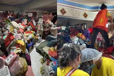 பூன் லேயில் குப்பைக் குவியலாகக் கிடந்த குடியிருப்பு ஒன்றைச் சுத்தம் செய்யத் தொண்டூழியர்கள் 60 பேர் கிட்டத்தட்ட எட்டு மணி நேரம் வேலைசெய்தனர்.
