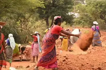 ‘பூஜ்ய பாபு கிராமின் ரோஜ்கார் யோஜனா’  திட்டத்தில் வேலை செய்யும் மகளிர்.