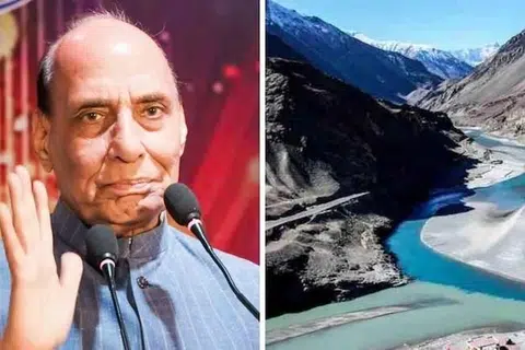 பஹல்காம் தாக்குதலை அடுத்து, சிந்து நதிநீர் ஒப்பந்தத்தை இந்தியா தற்காலிகமாக நிறுத்திவைத்தது. இந்தியத் தற்காப்பு அமைச்சர் ராஜ்நாத் சிங் (இடப்படம்).