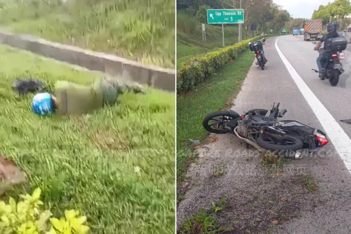 விரைவுச்சாலையில் சறுக்கிய மோட்டர்சைக்கிள் ஓட்டுநர்