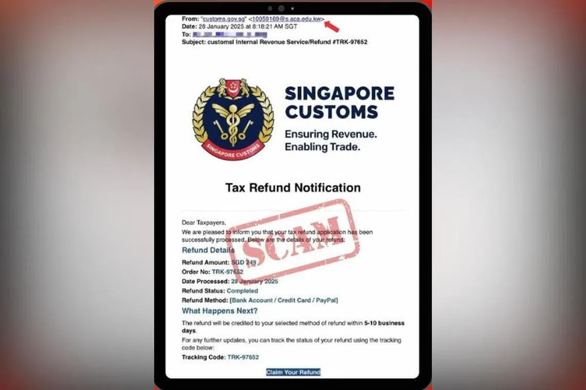சுங்கத் துறை பெயரில் மோசடி; திருப்பித் தரப்படும் வரி தொடர்பில் மின்னஞ்சல்