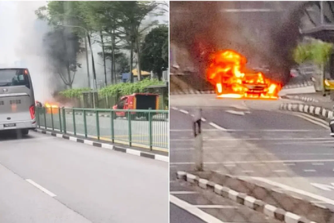 ஜூரோங்  வெஸ்ட்டில் தீப்பிடித்து எரிந்த கார்