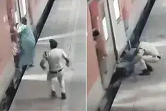 மும்பை போரிவலி ரயில் நிலையத்தில் ரயிலால் இழுத்துச் செல்லப்பட்ட அப்பெண்ணை ரயில் நிலையத்தைச் சேர்ந்த பாதுகாவல் அதிகாரி காப்பாற்றினார்.