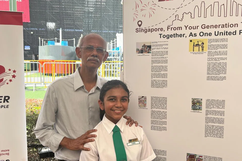 மேரிமவுண்ட் கான்வெண்ட் பள்ளி மாணவி 11 வயது ர.தியாவும் அவரது 71 வயது தாத்தா, திரு கோதண்டராமராஜுவும்.