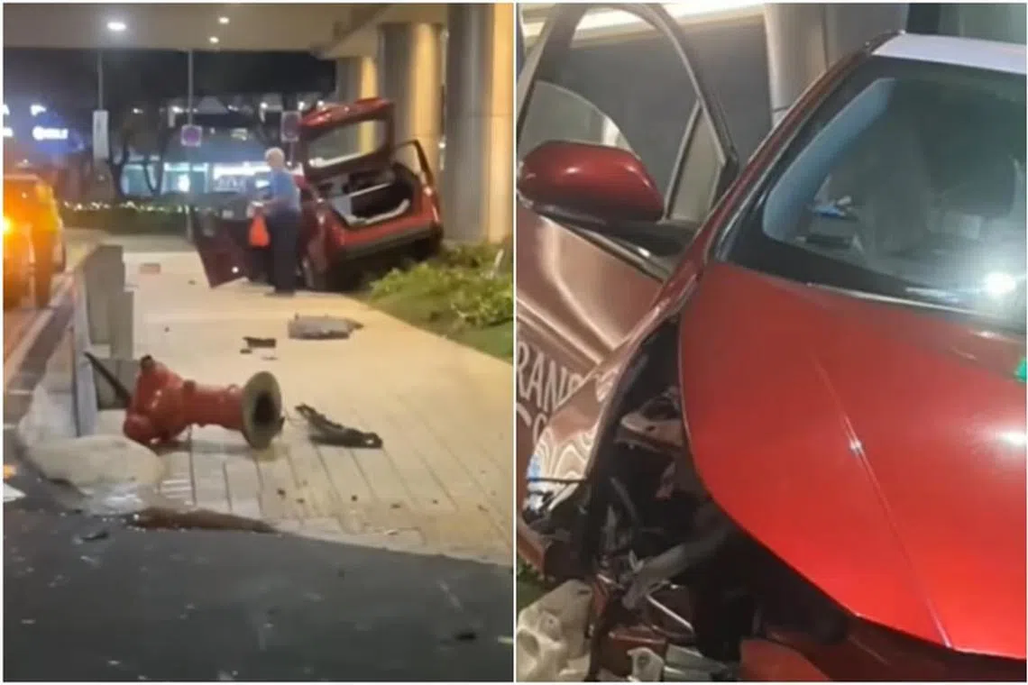 மரினா ஸ்குவேருக்கு வெளியே சறுக்கிய கார்; ஓட்டுநர் மருத்துவமனையில் அனுமதி