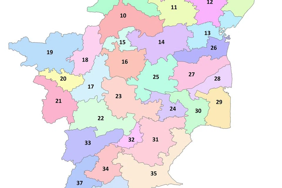 தமிழ்நாட்டின் தற்போதைய 39 நாடாளுமன்றத் தொகுதிகள்.