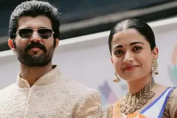 நடிகர் விஜய் தேவரகொண்டாவுடன் நடிகை ரா‌‌ஷ்மிகா மந்தனா.