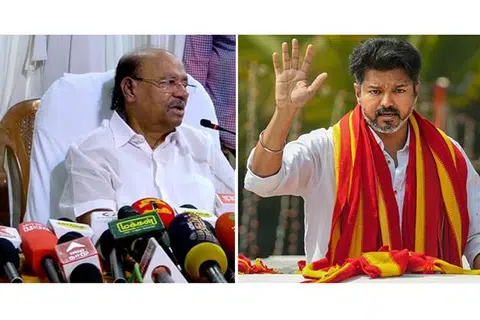 பாட்டாளி மக்கள் கட்சித் தலைவர் ராமதாஸ், தமிழக வெற்றிக் கழகத் தலைவர் விஜய்.