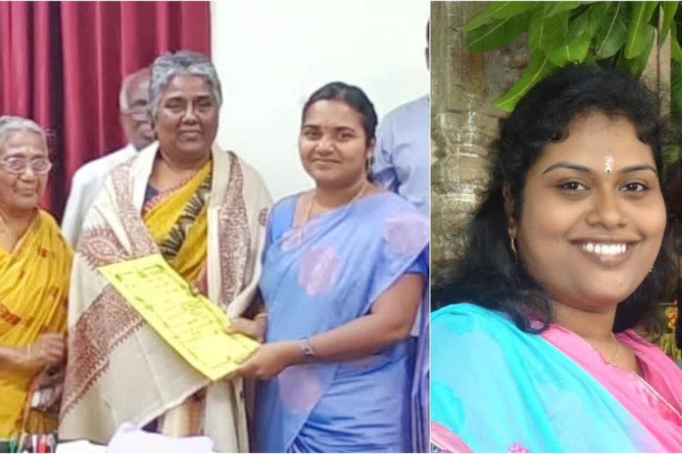 தனது நிலத்தின் பத்திரத்தை அதிகாரியிடம் அளிக்கும் பூரணம் அம்மாள் (இடது), அவரது மகள் ஜனனி.